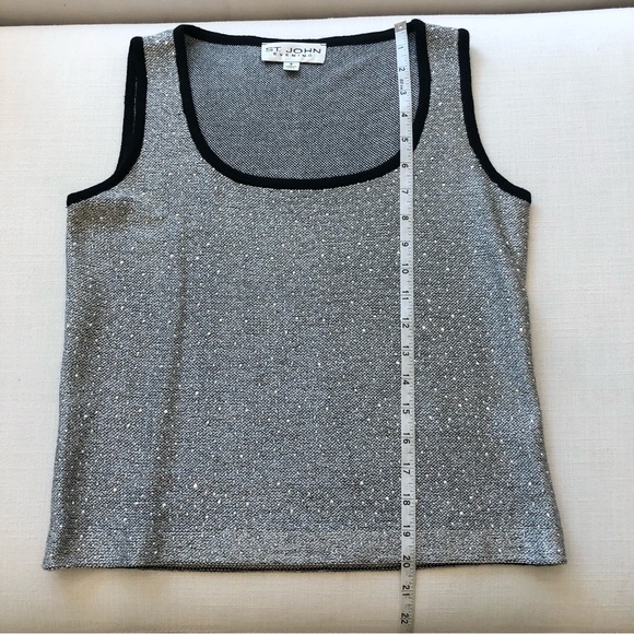 St. John Evening Sparkly Silver Shell Style Tank with Black Trim - Size P - Picture 3 of 11